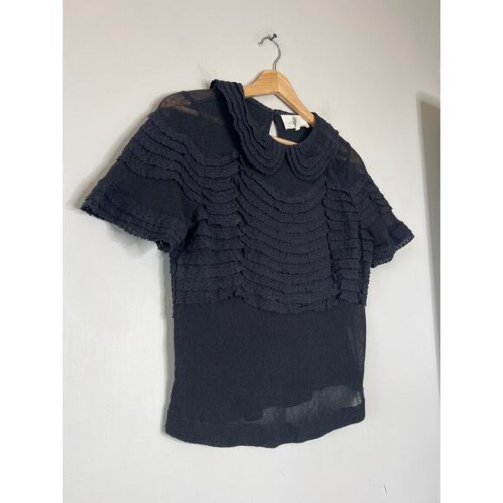 NEW The Great Rosebud Scalloped Lace Cropped Short Sleeve Top Black - Picture 3 of 6